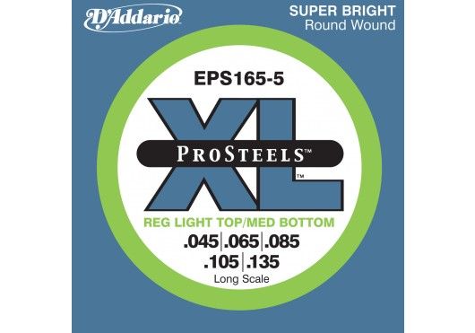 D'Addario EPS165-5 ProSteel Regular Light Top-Medium Bottom Bassnaren .045/.135